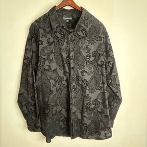 Beverly Hills Polo Club 3XLT Paisley Button Down Dress Shirt Gray Black